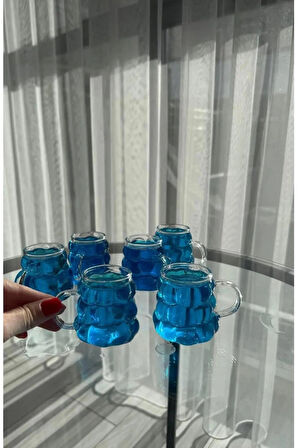 6'lı Kulplu Boncuk Kahve Yanı Bardak, Mini Üzüm Bardak Boncuk Şekilli Bardak 75ml