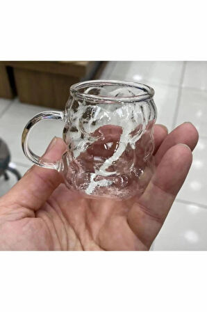6'lı Kulplu Boncuk Kahve Yanı Bardak, Mini Üzüm Bardak Boncuk Şekilli Bardak 75ml