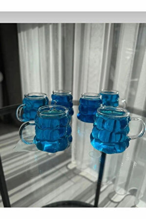 6'lı Kulplu Boncuk Kahve Yanı Bardak, Mini Üzüm Bardak Boncuk Şekilli Bardak 75ml