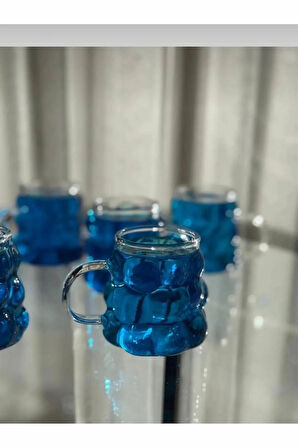 6'lı Kulplu Boncuk Kahve Yanı Bardak, Mini Üzüm Bardak Boncuk Şekilli Bardak 75ml