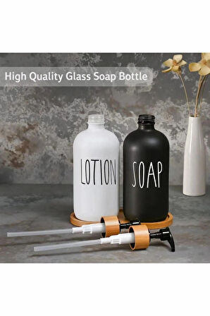 2 Lİ Bambu Standlı Cam Sıvı Sabunluk Losyon Kutusu Kişisel Kozmetik Bakım