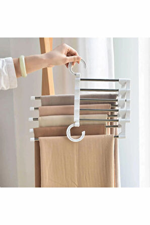 5'li Fonksiyonel Pantolon Elbise Askısı | Dolap İçi Düzenleyici | Yer Tasarruflu Askılık