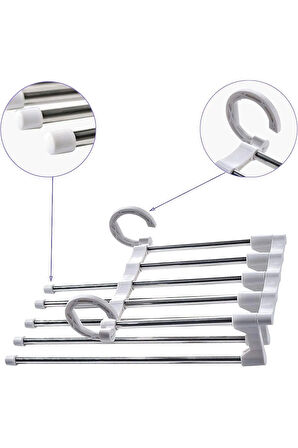 5'li Fonksiyonel Pantolon Elbise Askısı | Dolap İçi Düzenleyici | Yer Tasarruflu Askılık