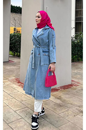 Kadın Düğmeli Kot Trençkot