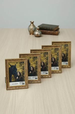 Antik Lüks 5'li Set 15x21 İşlemeli Gold Ayaklı Plastik Fotoğraf Çerçevesi