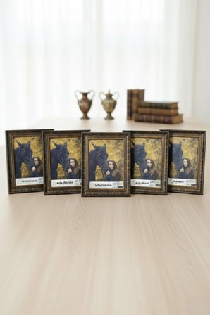 Antik Lüks 5'li Set 15x21 İşlemeli Gold Lacivert Ayaklı Plastik Fotoğraf Çerçevesi