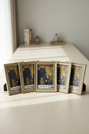 Antik Lüks 5'li Set 15x21 İşlemeli Koyu Krem Ayaklı Plastik Fotoğraf Çerçevesi