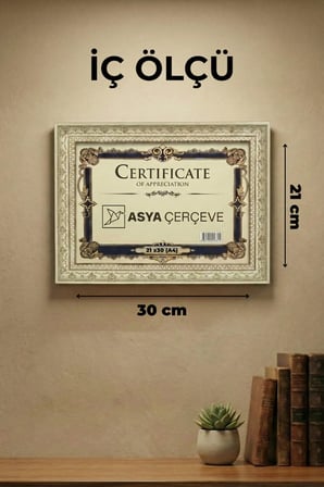 Dekoratif Lüks Antik 21x30 (A4) İşlemeli Açık Krem Plastik Fotoğraf Çerçevesi