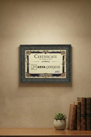 Dekoratif Lüks Antik 21x30 (A4) İşlemeli Koyu Mavi Plastik Fotoğraf Çerçevesi