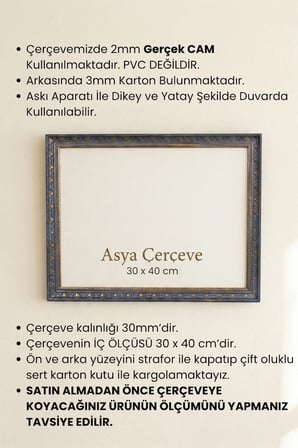 30 x 40 cm İstanbul Serisi İşlemeli Camlı Oda Mutfak Salon Koridor Poster ve Resim Çerçevesi