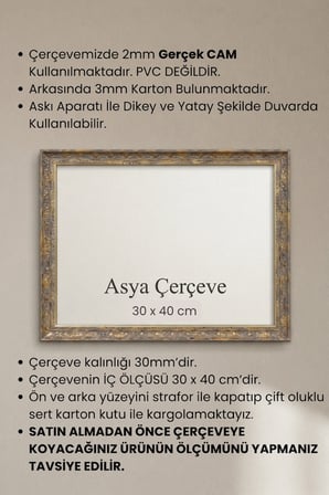 30 x 40 cm İstanbul Serisi İşlemeli Camlı Oda Mutfak Salon Koridor Poster ve Resim Çerçevesi