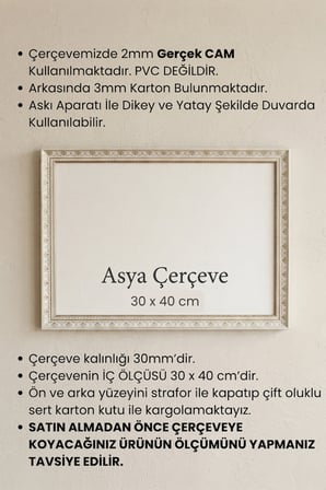 30 x 40 cm İstanbul Serisi İşlemeli Camlı Oda Mutfak Salon Koridor Poster ve Resim Çerçevesi