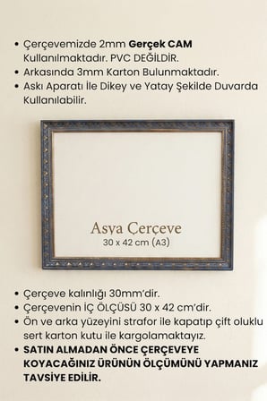 30 x 42 cm (A3 ebat) İstanbul Serisi İşlemeli Camlı Oda Mutfak Salon Koridor Poster ve Resim Çerçevesi