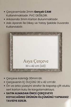30 x 42 cm (A3 ebat) İstanbul Serisi İşlemeli Camlı Oda Mutfak Salon Koridor Poster ve Resim Çerçevesi