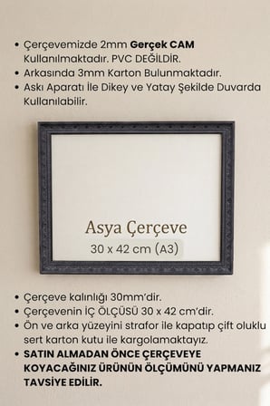 30 x 42 cm (A3 ebat) İstanbul Serisi İşlemeli Camlı Oda Mutfak Salon Koridor Poster ve Resim Çerçevesi