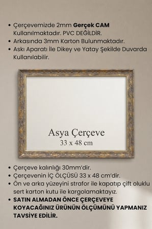 33 x 48 cm İstanbul Serisi İşlemeli Camlı Oda Mutfak Salon Koridor Avukat Ruhsatnamesi Poster ve Resim Çerçevesi