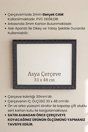 33 x 48 cm İstanbul Serisi İşlemeli Camlı Oda Mutfak Salon Koridor Avukat Ruhsatnamesi Poster ve Resim Çerçevesi