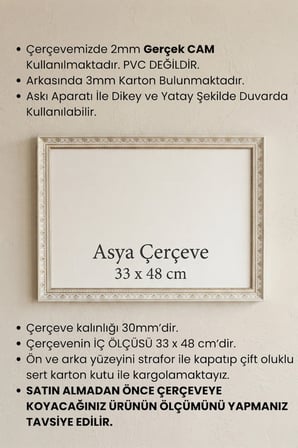 33 x 48 cm İstanbul Serisi İşlemeli Camlı Oda Mutfak Salon Koridor Avukat Ruhsatnamesi Poster ve Resim Çerçevesi