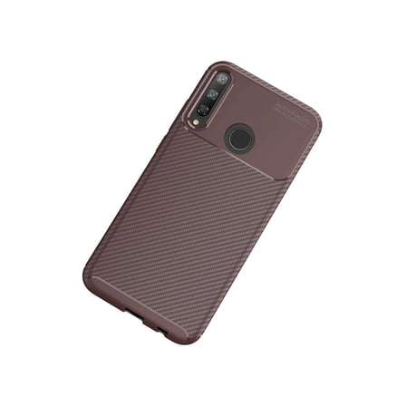 Huawei P Lite E Kılıf Auto Focus Karbon Kapak - Kahverengi