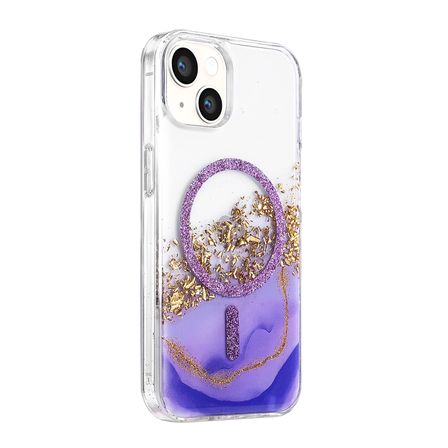 Onegif Apple İphone 15 Lotus Simli Magsafe Kapak - Mor