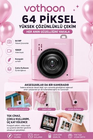 Mini Dijital Kamera 64mp 16x Digital Zoom Retro Vintage 1.4’’ekranlı Video Kamera Taşınabilir Tasarı