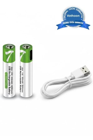 Type-c Şarjlı 800mwh 1.5v Şarj Edilebilir 2’li Aaa İnce Pil - Lityum Iyon Batarya