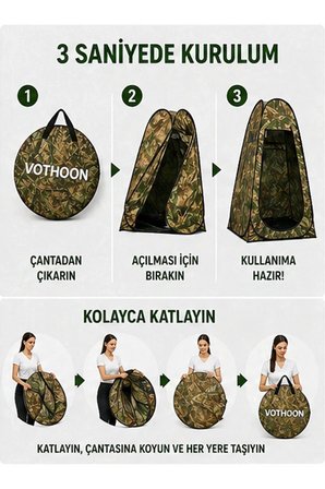 Otomatik Kabin Giyinme Çadırı 120x120x190 Cm Üst Havalandırma Yan Pencereli Duş & Wc Çadırı