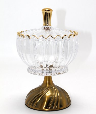 Metal Ayaklı Kristal Cam Şekerlik Gold Detaylı Sunumluk Alk4871