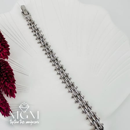 Rodyum Zirkon Taşlı Pirinç Bileklikler 19,5 Cm - Kbl0052