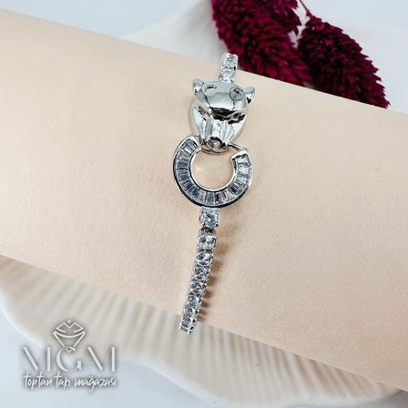Rodyum Zirkon 2,5 Mm Taşlı Pirinç Bileklikler 18+2,5 Cm Uzatma Payı - Kbl0129