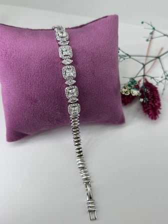 Rodyum Zirkon Taşlı Pirinç Zirkon Bileklikler 17+2 Cm  - Kbl0349