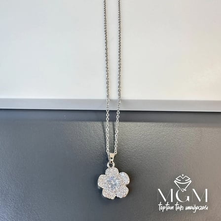 Rodyum Zirkon Taşlı Zincir Çelik Uç Kısmı Pirinç Kolyeler 40 + 5 Cm Uzatma Payı - Kl0129