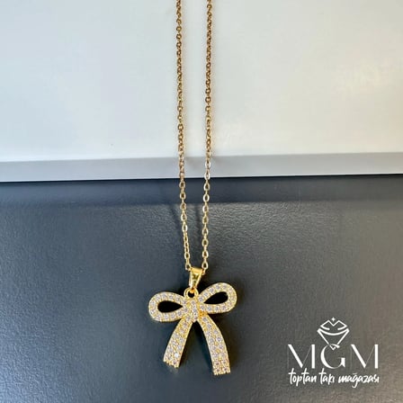 Çelik Zirkon Taşlı Fiyonk Kolye - Kl0148