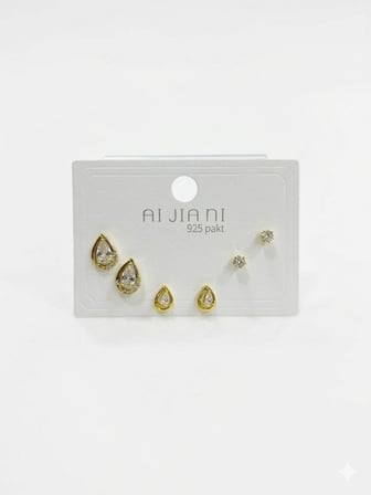 Taşlı Su Damlası Detaylı Altılı Küpe - Kp00584