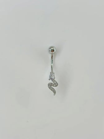 Rodyum Zirkon Taşlı Çelik Göbek Bar Uzunluğu : 13 Mm / Bar Kalınlığı 1.41 Mm /  - Pg0031