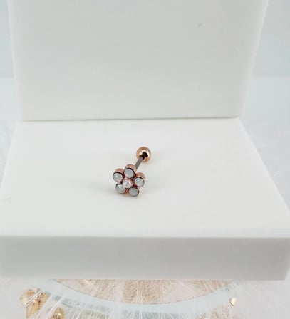 Rose Zirkon Taşlı Uç Kısmı : Pirinç Kıkırdak Bar Uzunluğu : 6 Mm / Bar Kalınlığı 0.8 Mm / Top Boyu 3