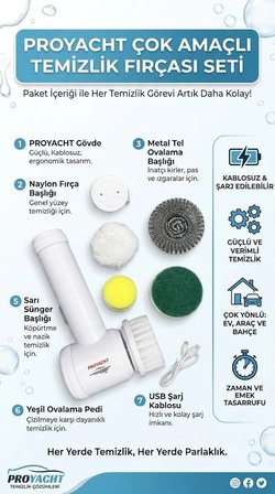 Şarjlı 5 Başlıklı Otomatik Temizleme Fırçası