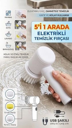 Şarjlı 5 Başlıklı Otomatik Temizleme Fırçası