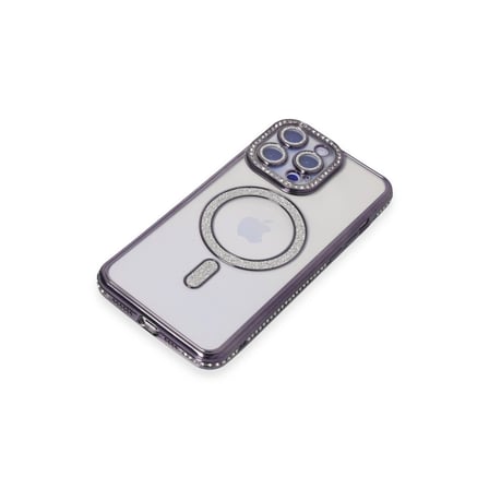 Apple İphone 15 Pro Max Kılıf Joke Simli Magneticsafe Kılıf - Derin Mor