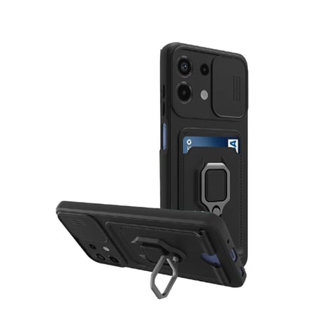 Xiaomi Uyumlu Redmi Note 13 4g Kılıf Zuma Kartvizitli Yüzüklü Silikon - Siyah