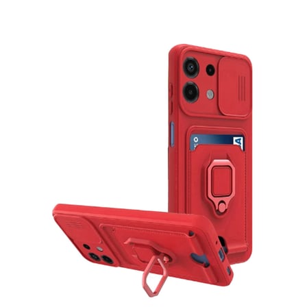 Xiaomi Uyumlu Redmi Note 13 4g Kılıf Zuma Kartvizitli Yüzüklü Silikon - Kırmızı