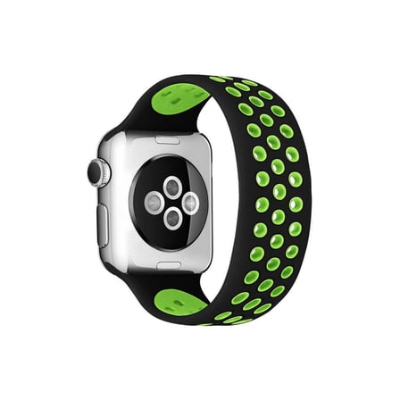 Apple Watch 38mm Ayarlı Delikli Silikon Kordon - Siyah-yeşil