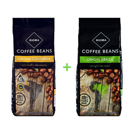 Rioba Çekirdek Kahve - Origin Colombia 500 gr + Brazil 500 gr Ekonomik 2 li Paket