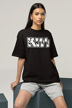 Kiss Grubu Baskılı Unisex Tişört, Oversize Rock Metal Müzik Grubu Tişört