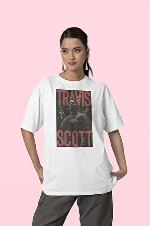 Şarkıcı Rapper Travis Scott Baskılı Unisex Oversize CJ Tişört