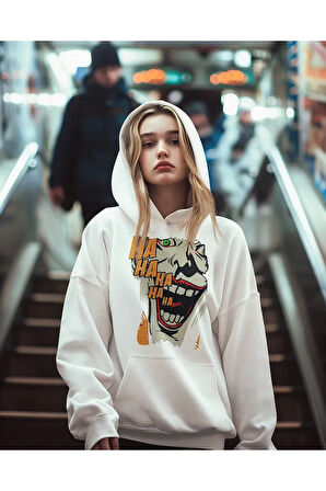 Ha Ha Ha Yazılı Joker Baskılı Unisex Oversize Dc Hoodie
