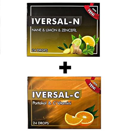 Iversal-C Pastil PORTAKAL VE C VİTAMİNLİ 1(KUTU) + Iversal-N Pastil Nane & Limon & Zencefil 1(KUTU)