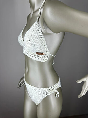 ivita KREM RENGİ DANTEL DETAYLI ÇOK TARZ EL YAPIMI TIĞ ÖRGÜSÜ BİKİNİ