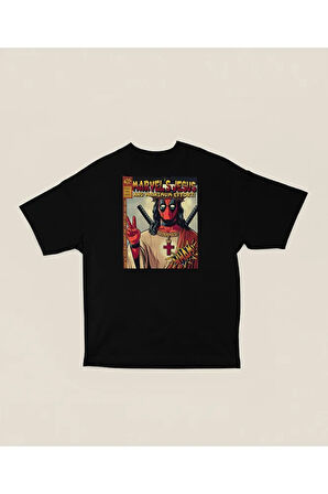 Marvel's Cesuss And Maximum Effort ! Baskılı Unisex Oversize Deadpool Tişört