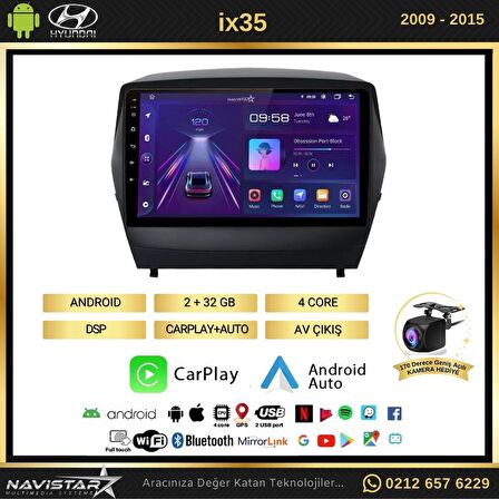 Hyundai IX35 Kablosuz Carplay 2+32GB Android 13 Navigasyon Multimedya Sistemi 2009-2015 